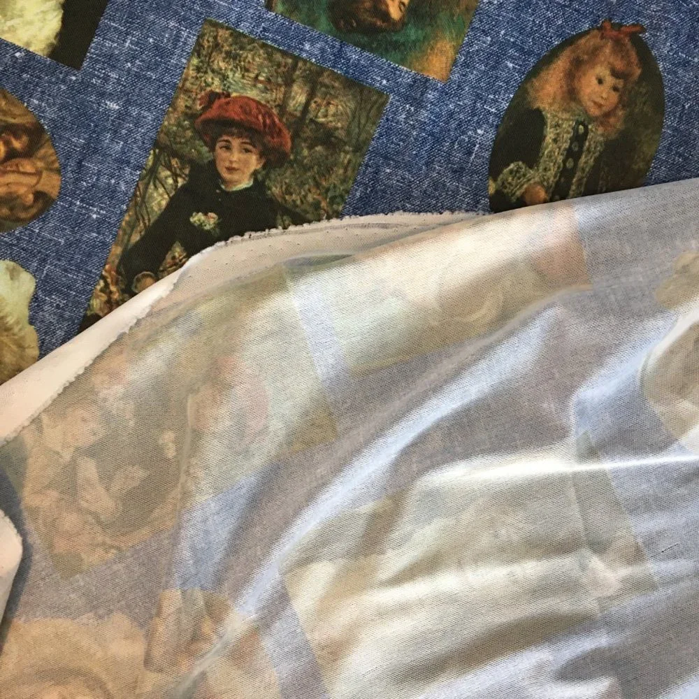 Novelty Material Remnant Denim Blue with Romanticism Renaissance  Portraits